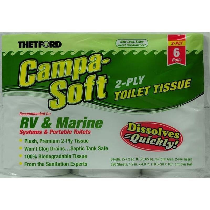6 Rolls Portable Biodegradable Toilet Tissue Fast Dissolving Clog Free 2 Ply NEW