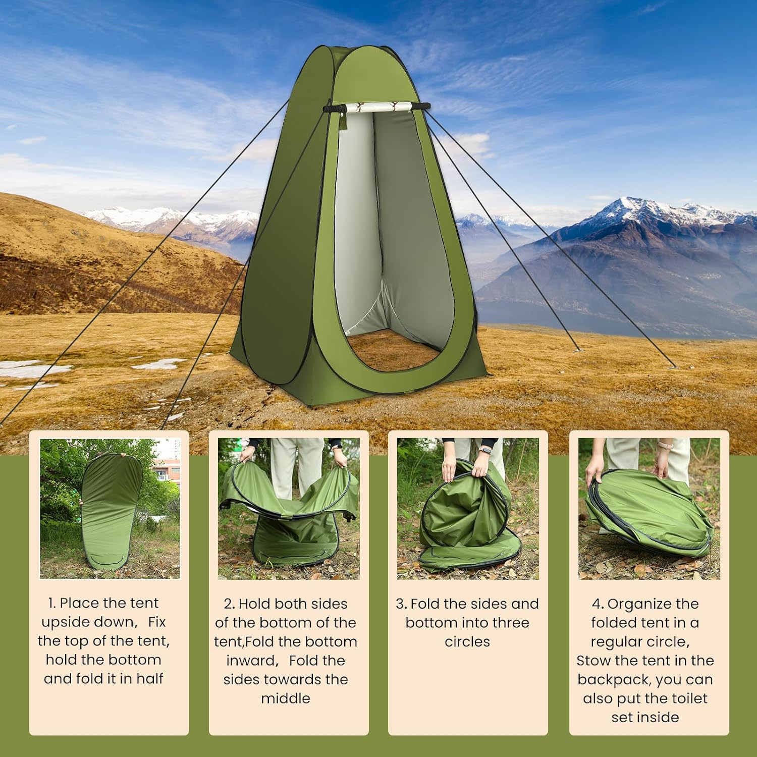 Portable Privacy Tent for Adults – Pop up X Large Camping Toilet with 1 Roll Bag