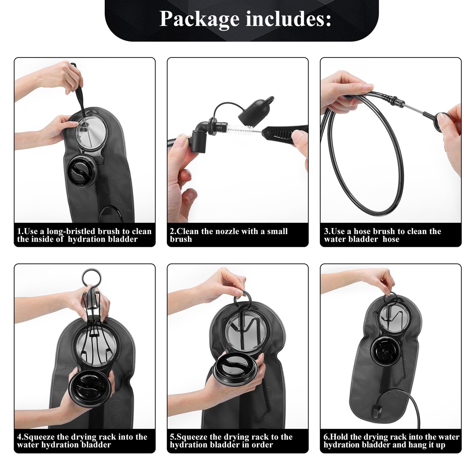 8 Pcs Reservoirs Backpack Hydration Bladder Cleaning Kit(Black)