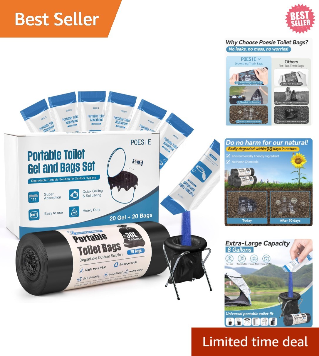 Universal Fit Portable Toilet Gel & Bags Set – 20 Gels for Outdoor Essentials