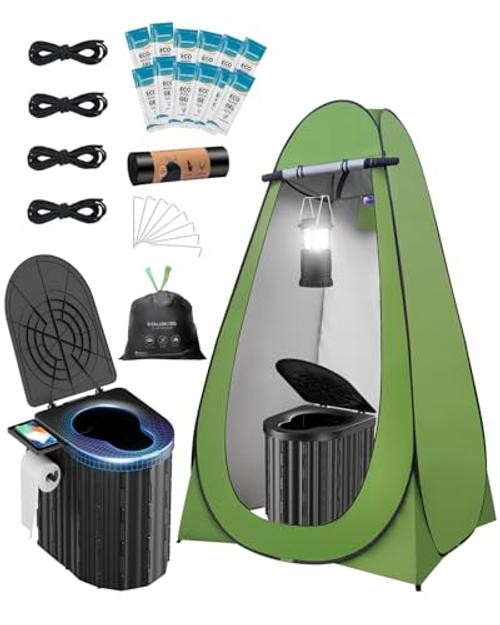 Portable Toilet with Privacy Tent – Urine Gel & Leak – Black & Green