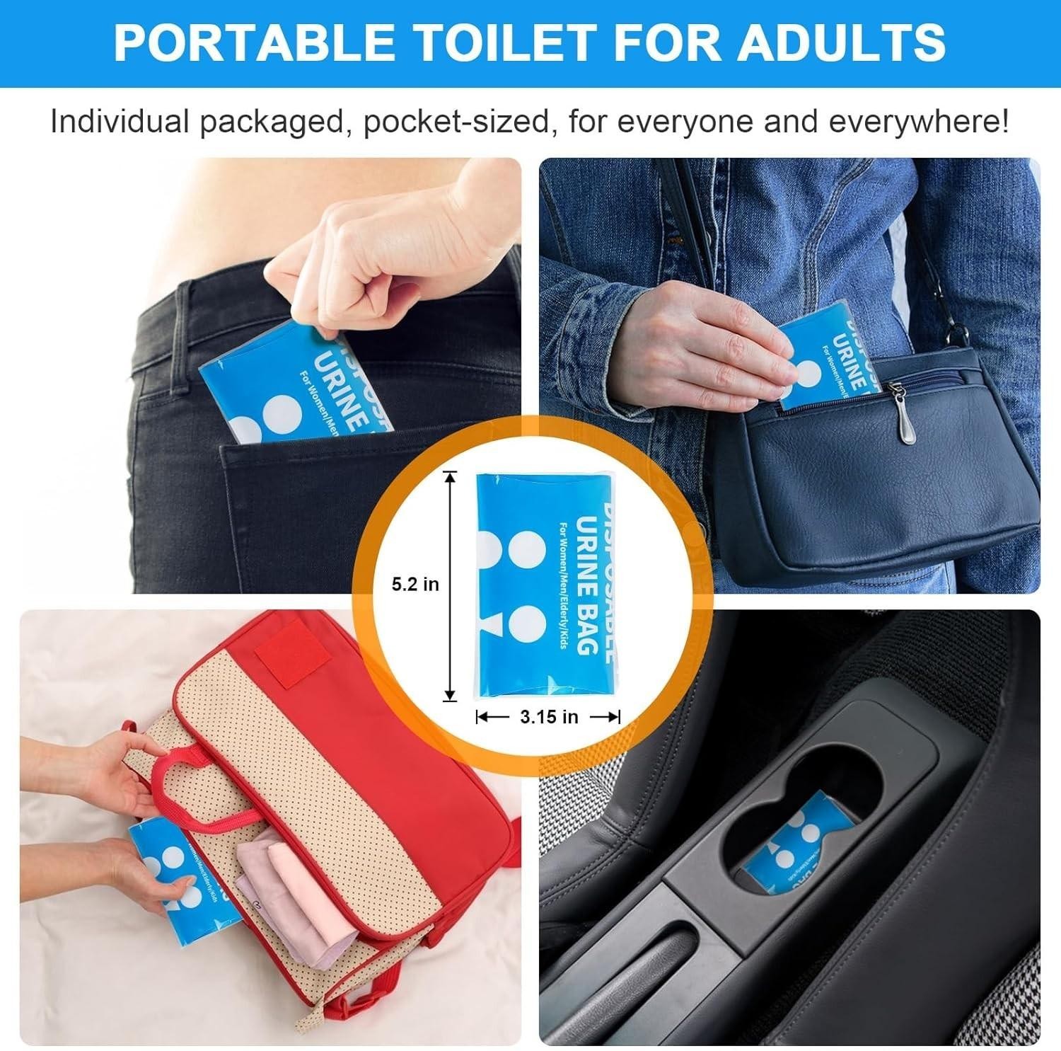12 Pack Disposable Urine Bags 900ml Portable Travel Urinal Leakproof