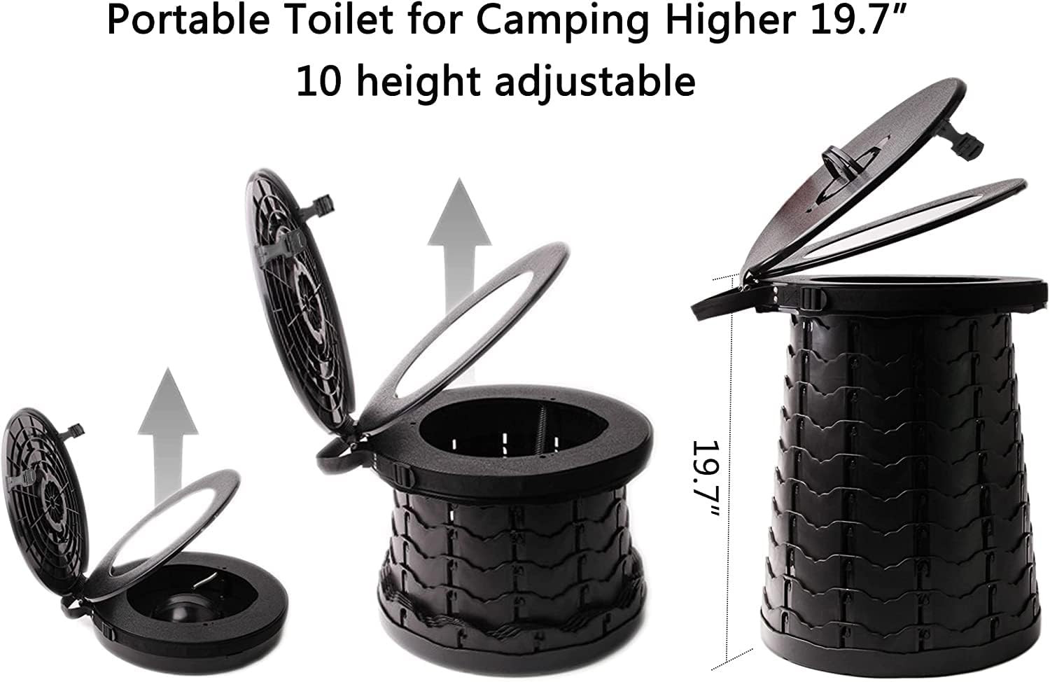 XXL Portable Toilet for Camping,19.7″ H Adjustable Folding Toilet with Lid,Carry