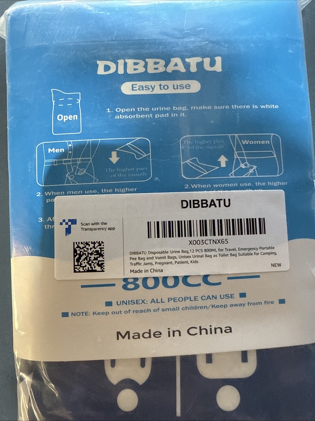 DIBBATU Disposable Urine Bag12 PCS 800ML for Travel Emergency Portable Pee Ba…