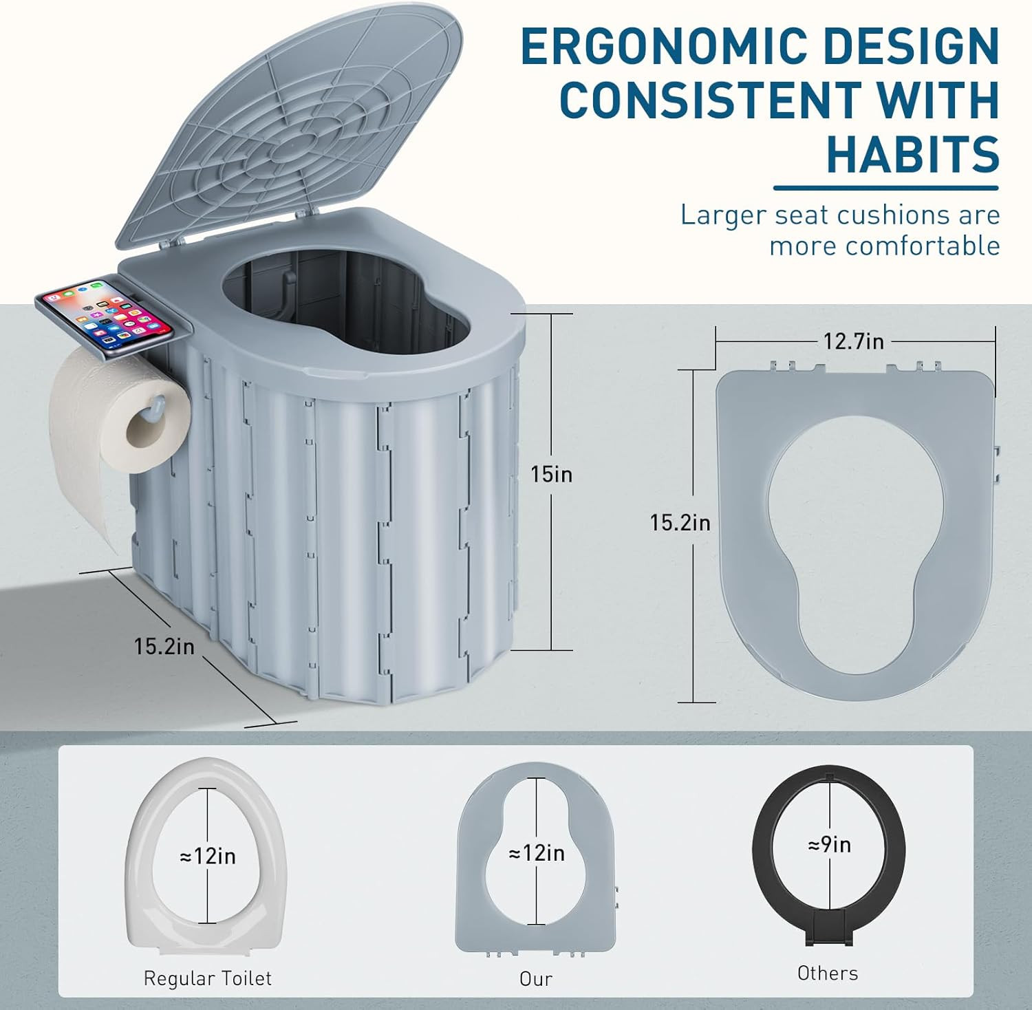 Portable Camping Toilet with Pop-Up Privacy Tent, 12-Inch Toilet Seat, Outdoor P