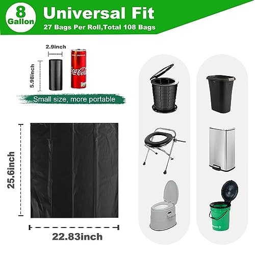 108 Portable Toilet Bags, 8 Gallon Biodegradable Camping 108 Count-black