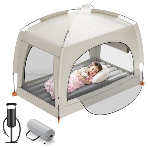 Lightweight Blow Up Kids Air Mattress with Hand Pump – Indoor & A-khaki Gray