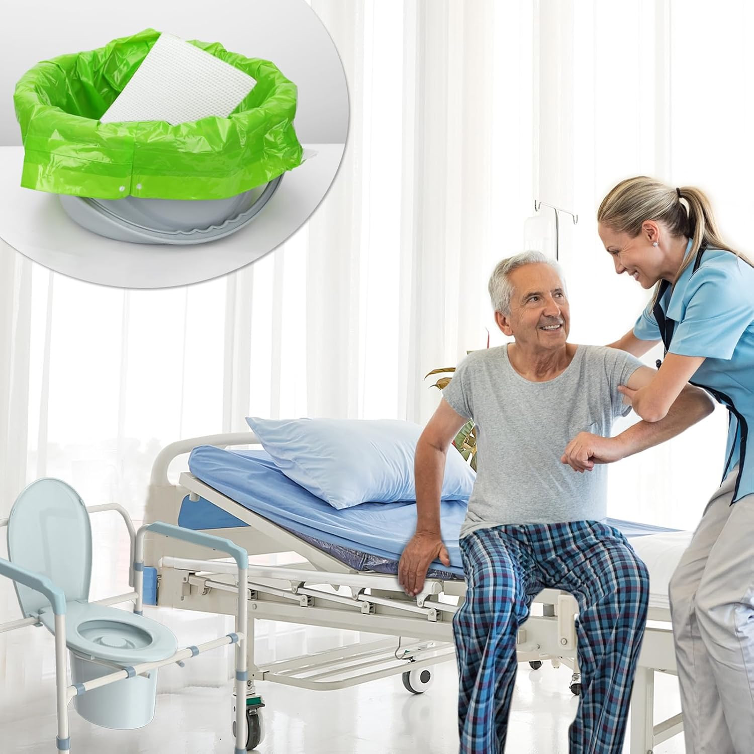 Commode Liners with Absorbent Pad, Universal Fit for Commode/Camping Toilet | 50