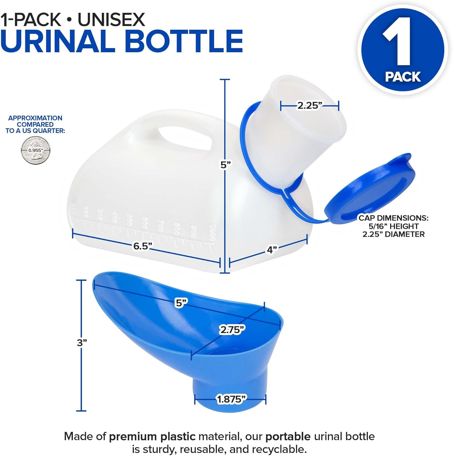 Unisex Urinal Bottle (1 Pack) – Portable Urinal for Women & Men – Female Urinal