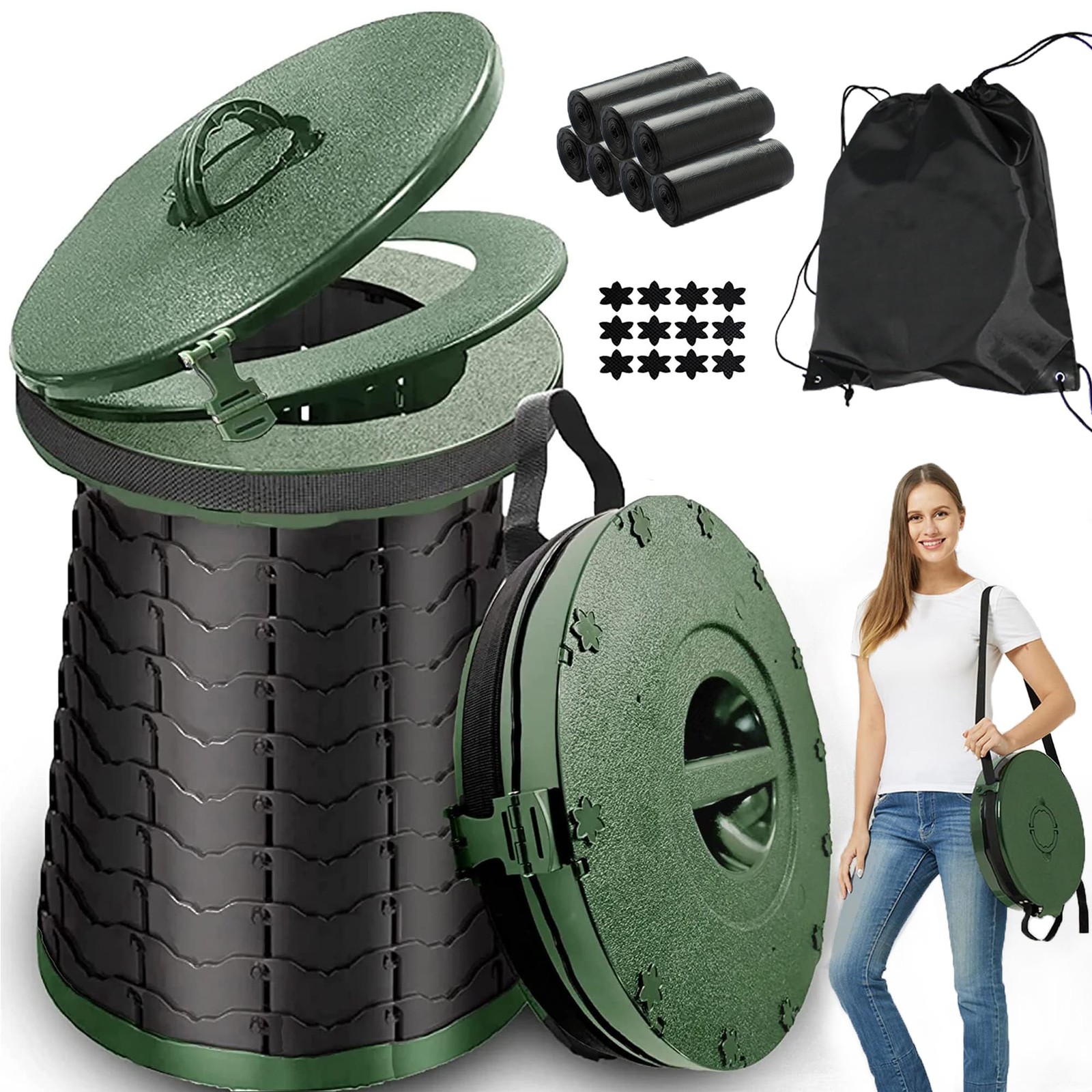Foldable Camping Toilet, Mobile Toilet with Carry Bag and 7 Rubbish Bags, Carry…