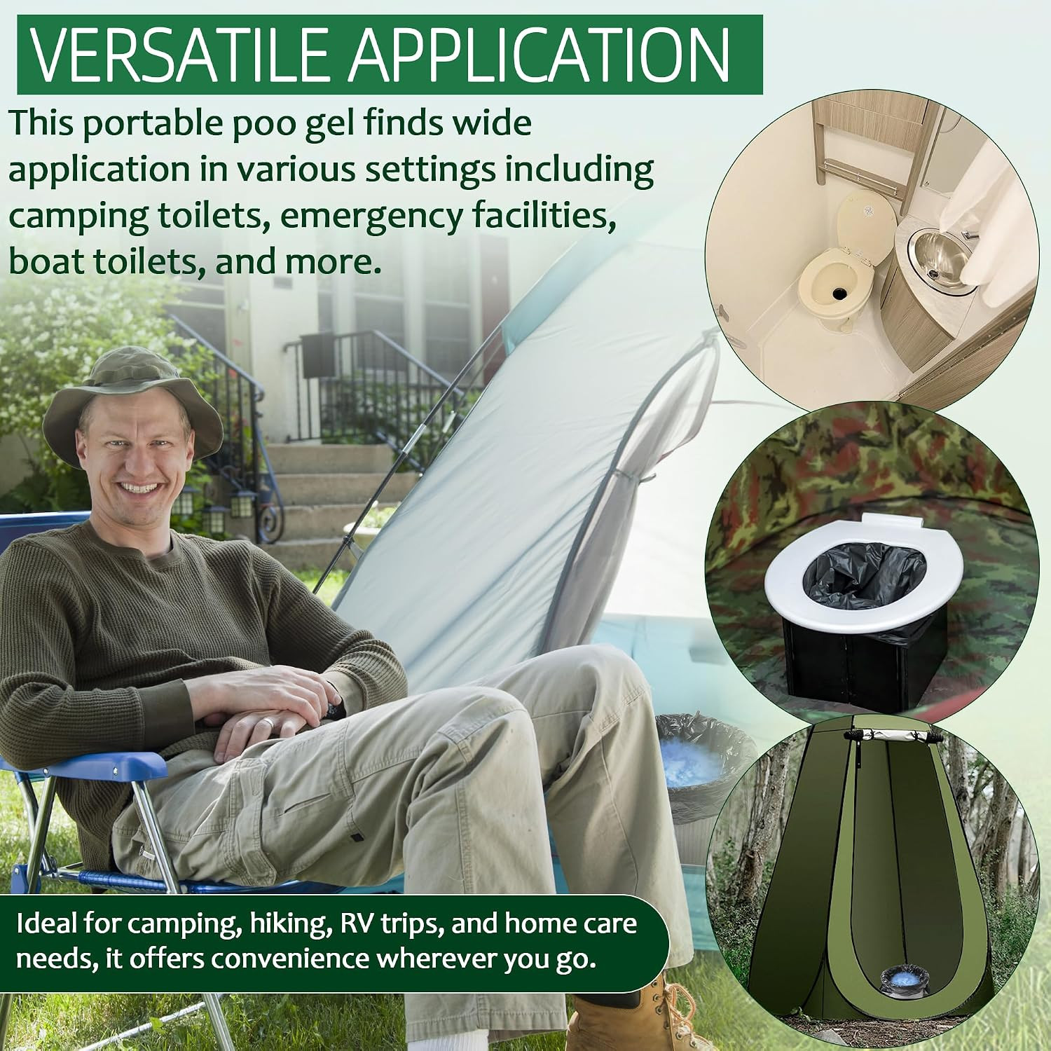 Portable Toilet Absorbent Gel with Camping Toilet Bags, Poo Urine Powder for Hik