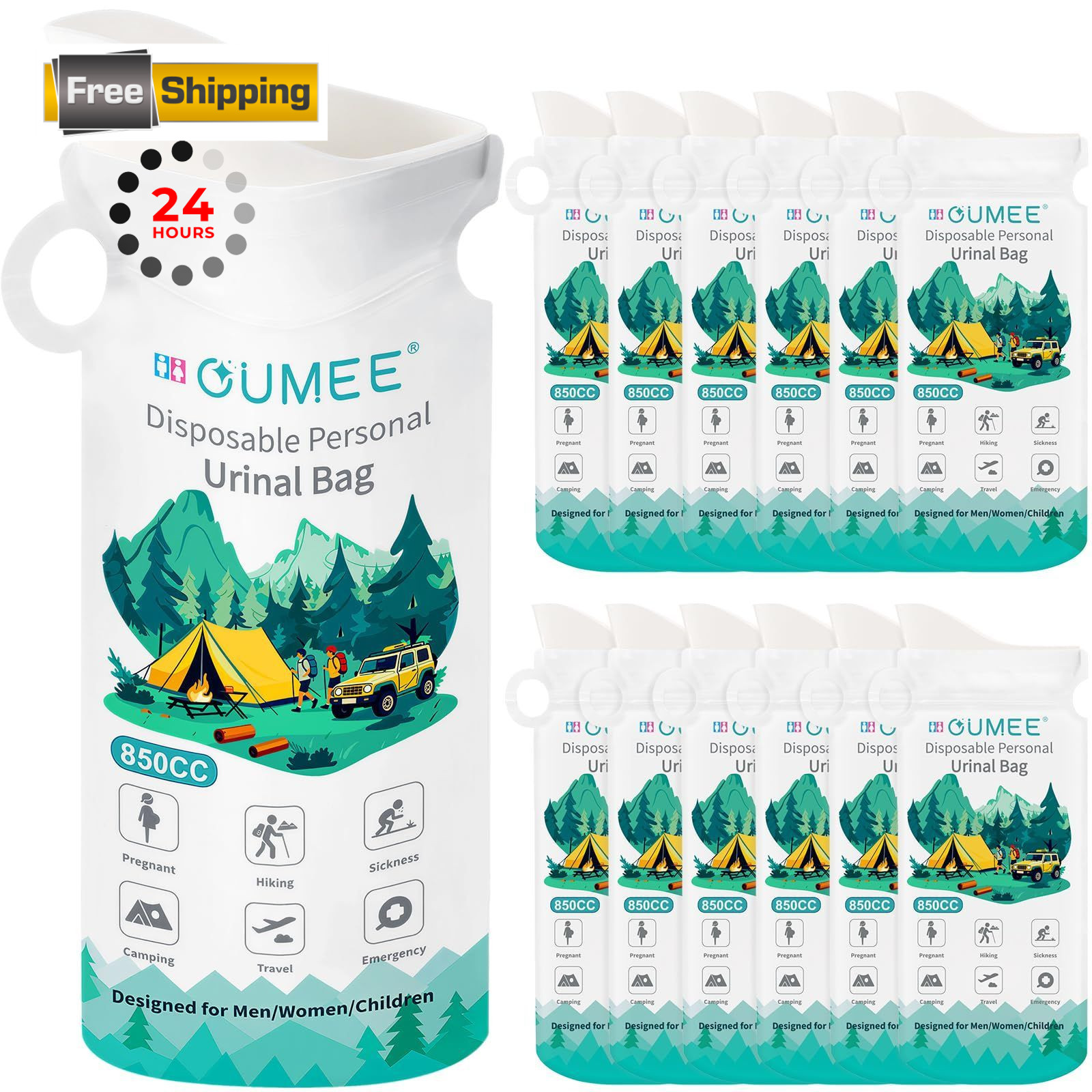 OUMEE 850ML Emergency Disposable Urinal Bags, 8/12/20/28 Pcs Large, white