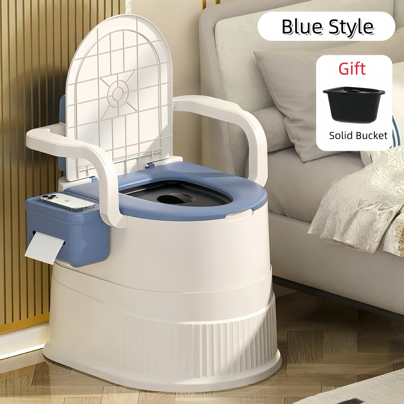 RVTENRIO Portable toilet seat with armrests, with lid, with tissue holder, wi…