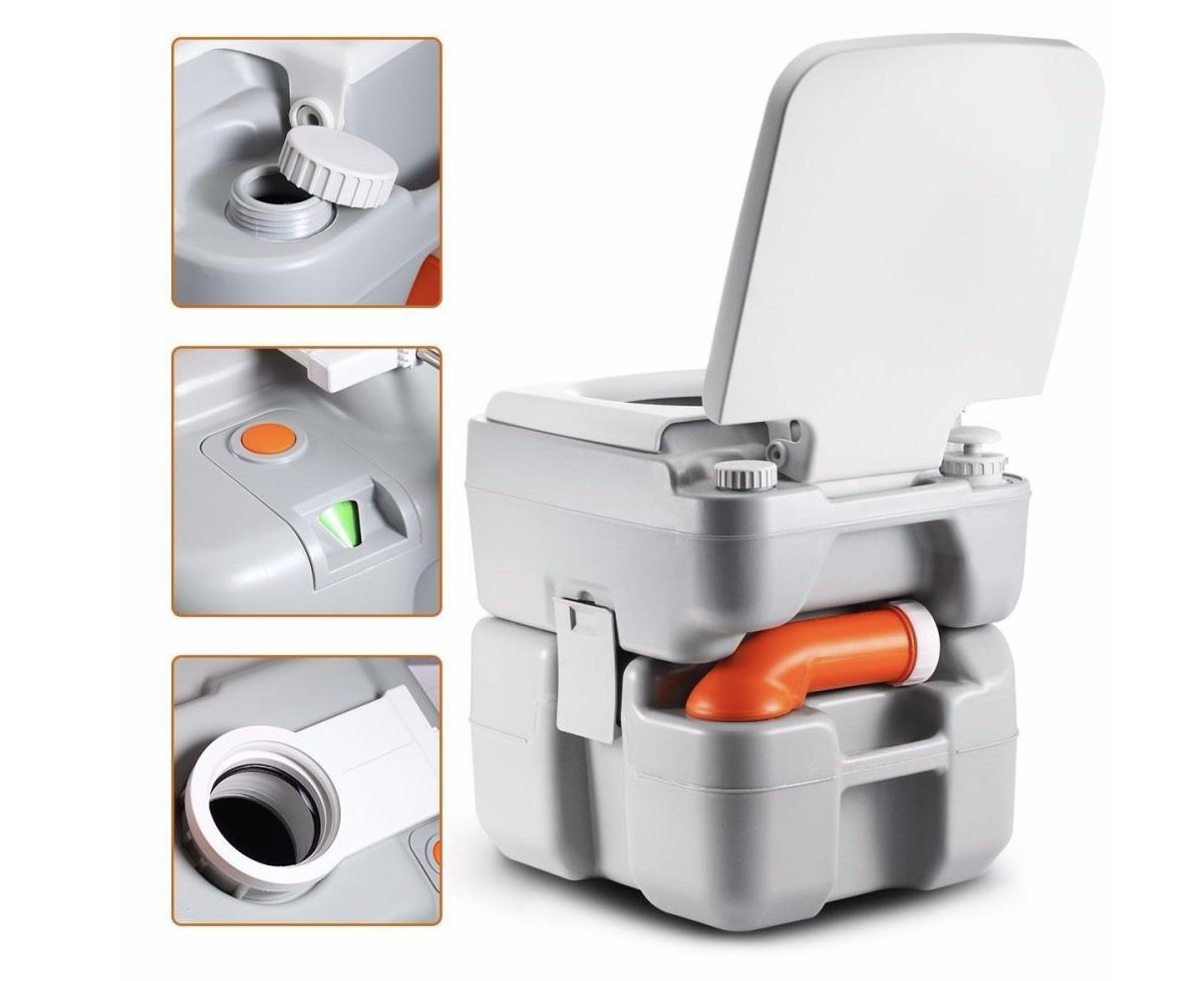 SereneLife 5.3 Gallon Portable Outdoor and Travel Toilet, 3-Way Flush Nozzle