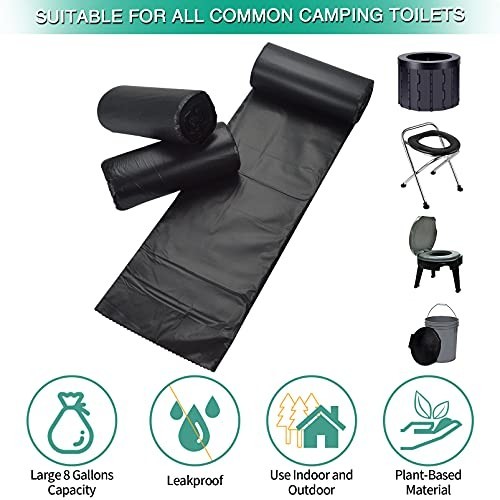 60 Biodegradable Portable Toilet Bags – 8 Gallon, Leak-Proof, Plant-Based, Campi