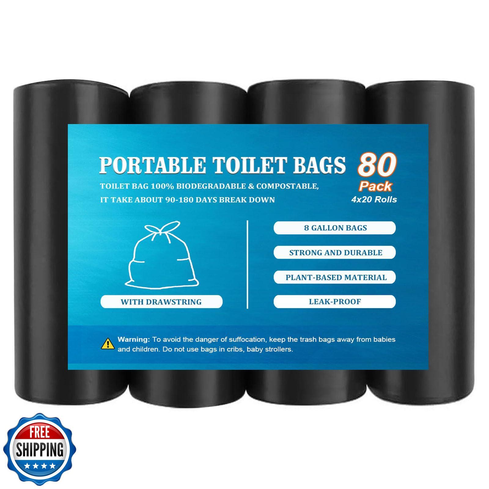 80 PCS Portable Toilet Bags with Drawstring, Biodegradable Porta Potty Bags –