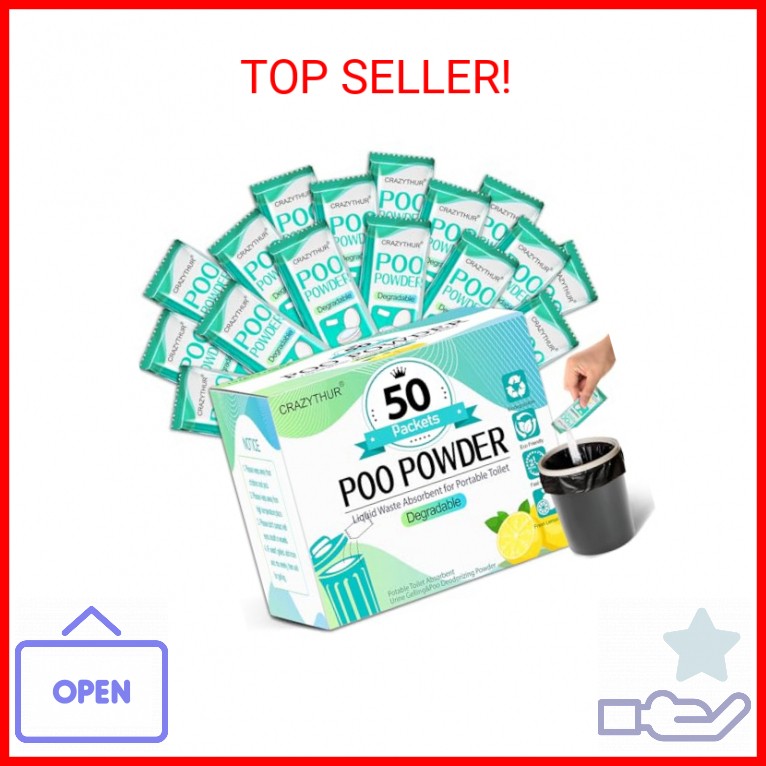 CRAZYTHUR Portable Toilet Gel, 50 Packets Camp Toilet Portable Gel, Poo Powder w