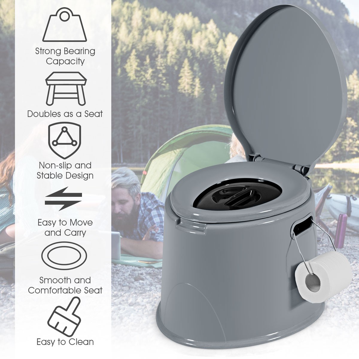 Portable Travel Toilet Indoor Outdoor W/Paper Holder Camping Hiking Boating