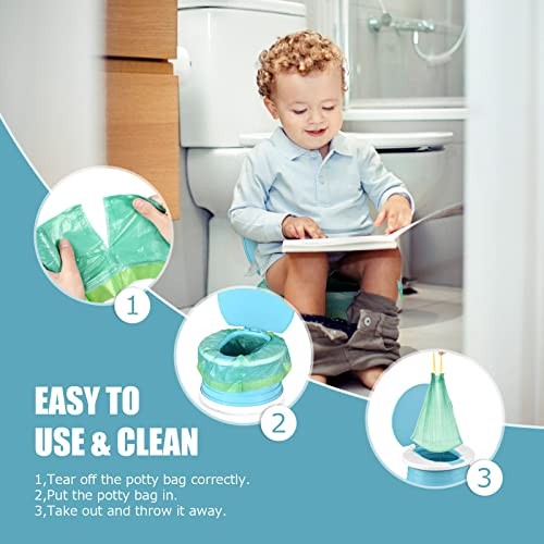 Portable Travel Potty Chair Liners Bags Universal with Drawstring, 90 Green