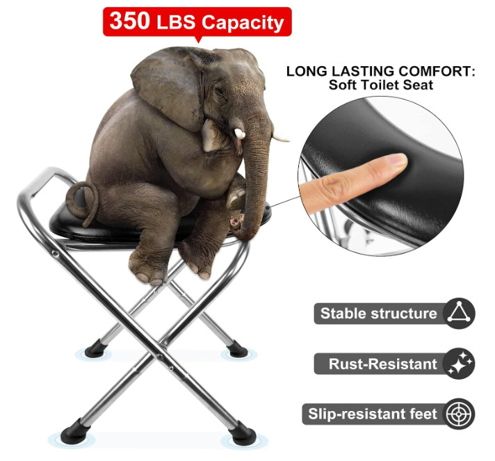 Portable Camping Toilet, 350lbs Foldable Stainless Steel Travel Toilet