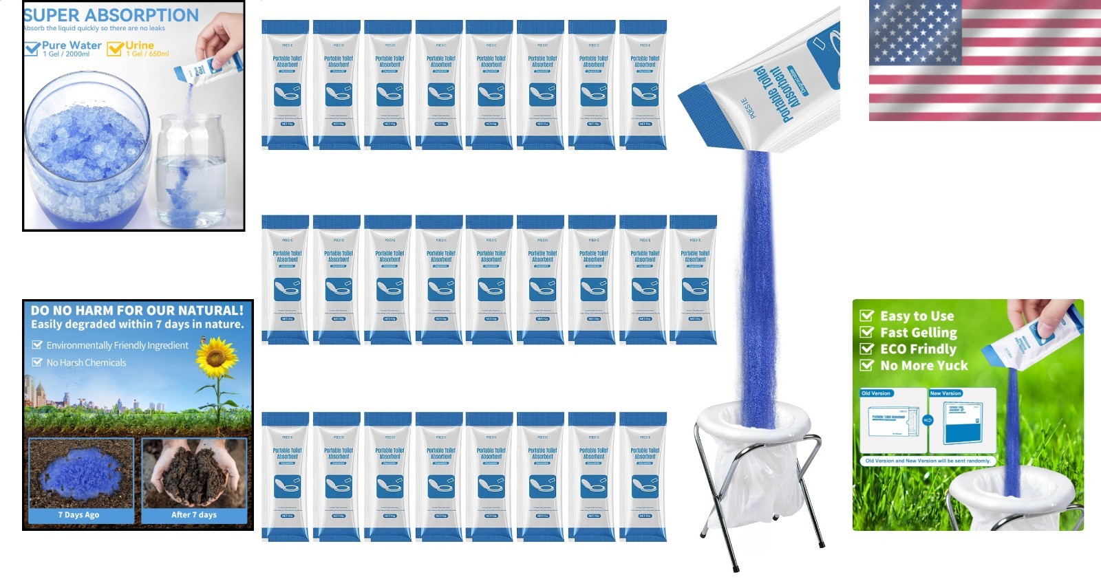 Portable Toilet Gel 25 Packets Camping Hiking RV Outdoor Waste Absorbent Odor…