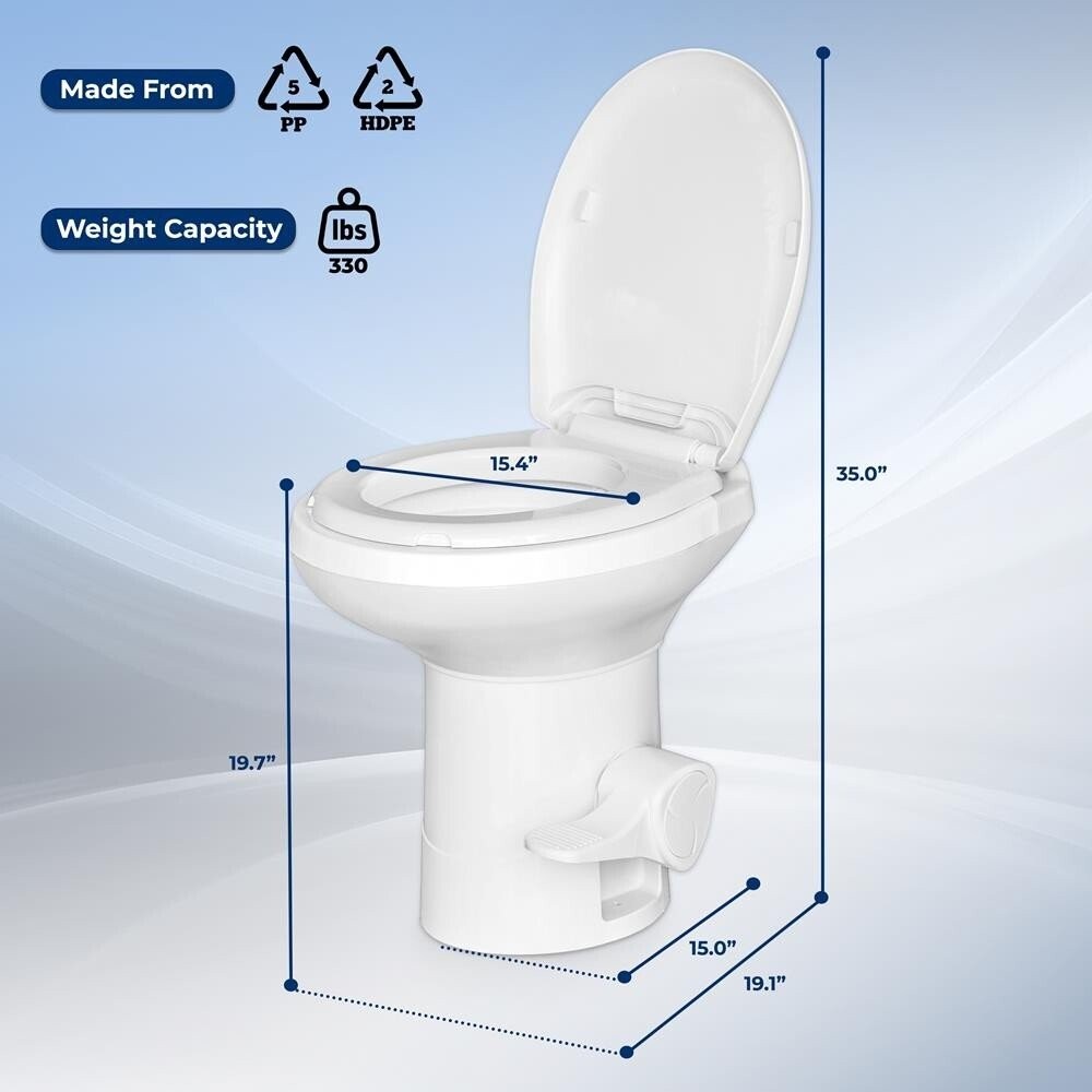 SereneLife RV Plastic Bowl Gravity Flush Toilet w/ Hose Connector, Hand Sprayer