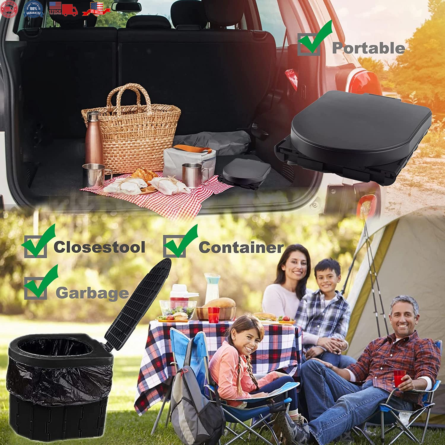 Portable Folding Toilet for Outdoor & Indoor Use, Multi-Use for Travel & Camping