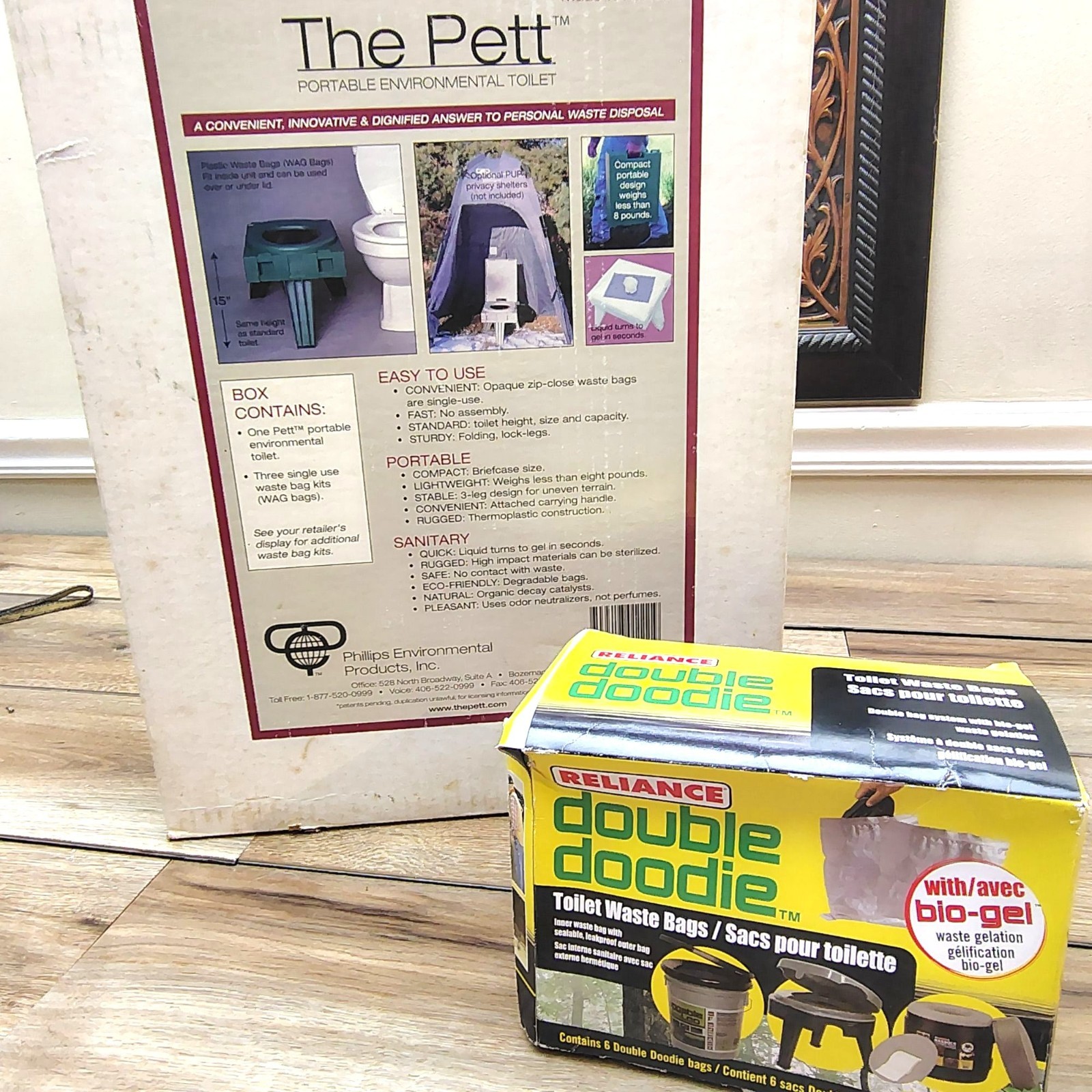 PETT Portable Dry Toilet Complete System Plus New Box Double Doodie Bags
