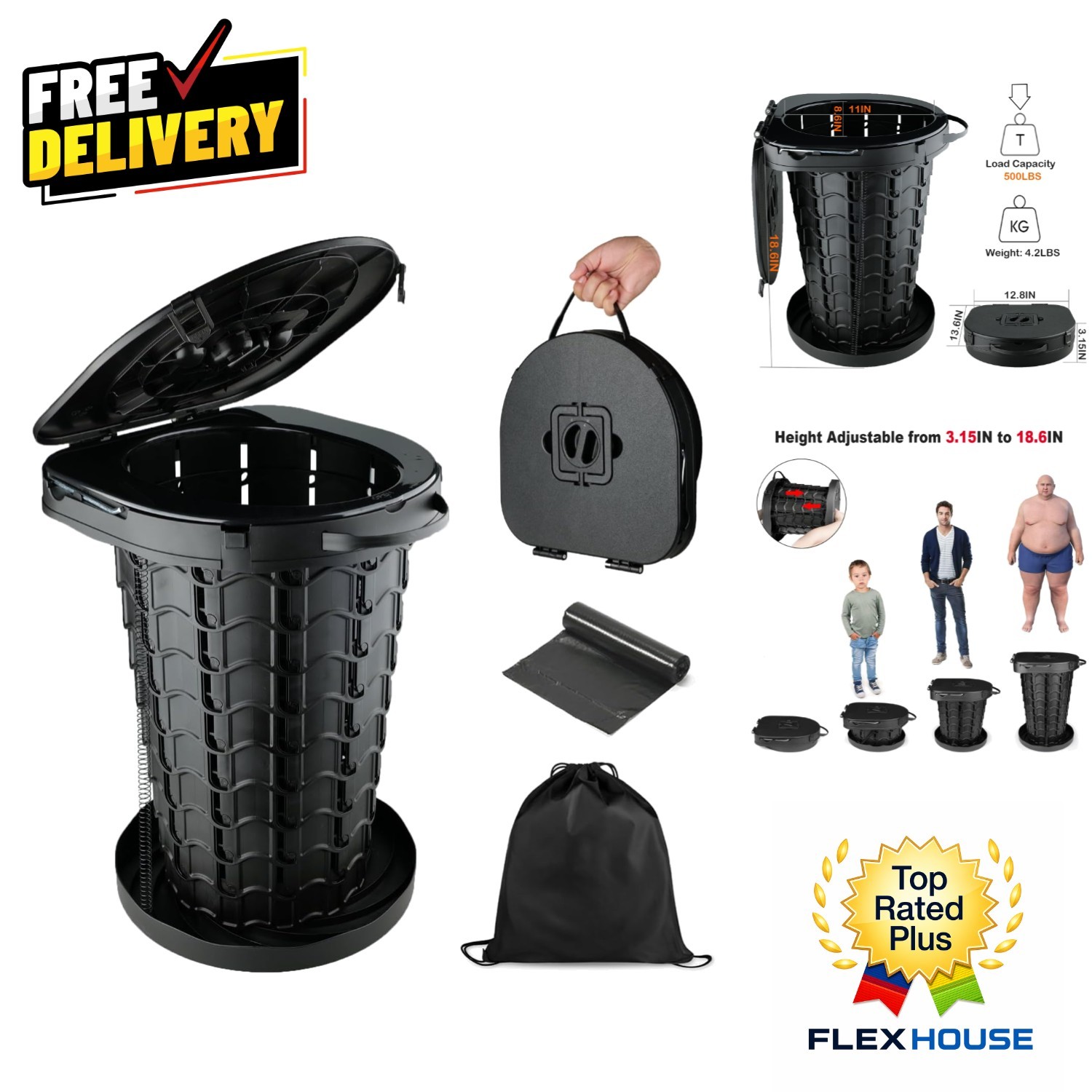 Durable XXL Folding Toilet with Non-Slip Feet – Perfect for Camping Adventures