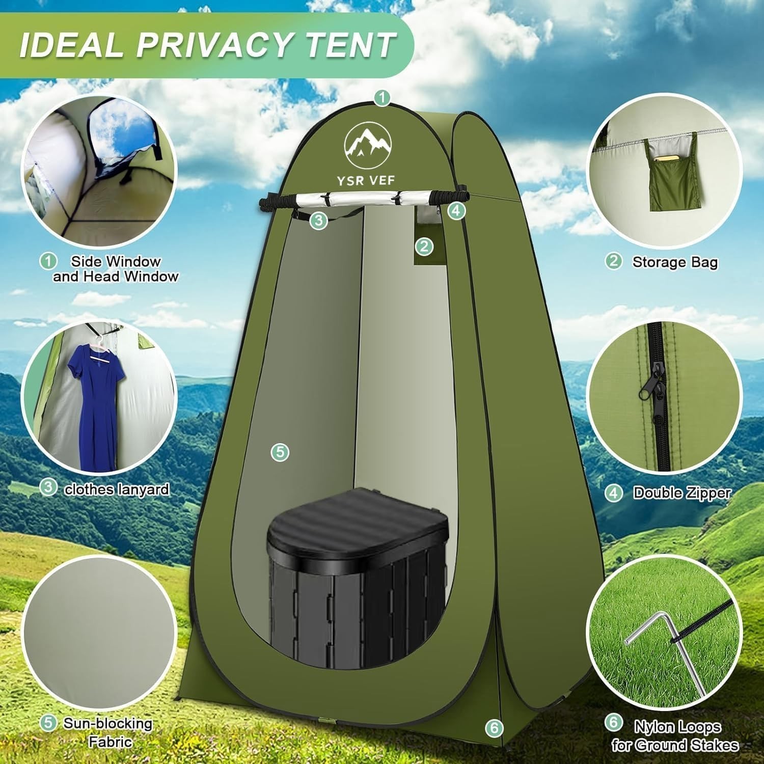 Portable Camping Toilet Kit with Pop-Up Privacy Tent and Accessories