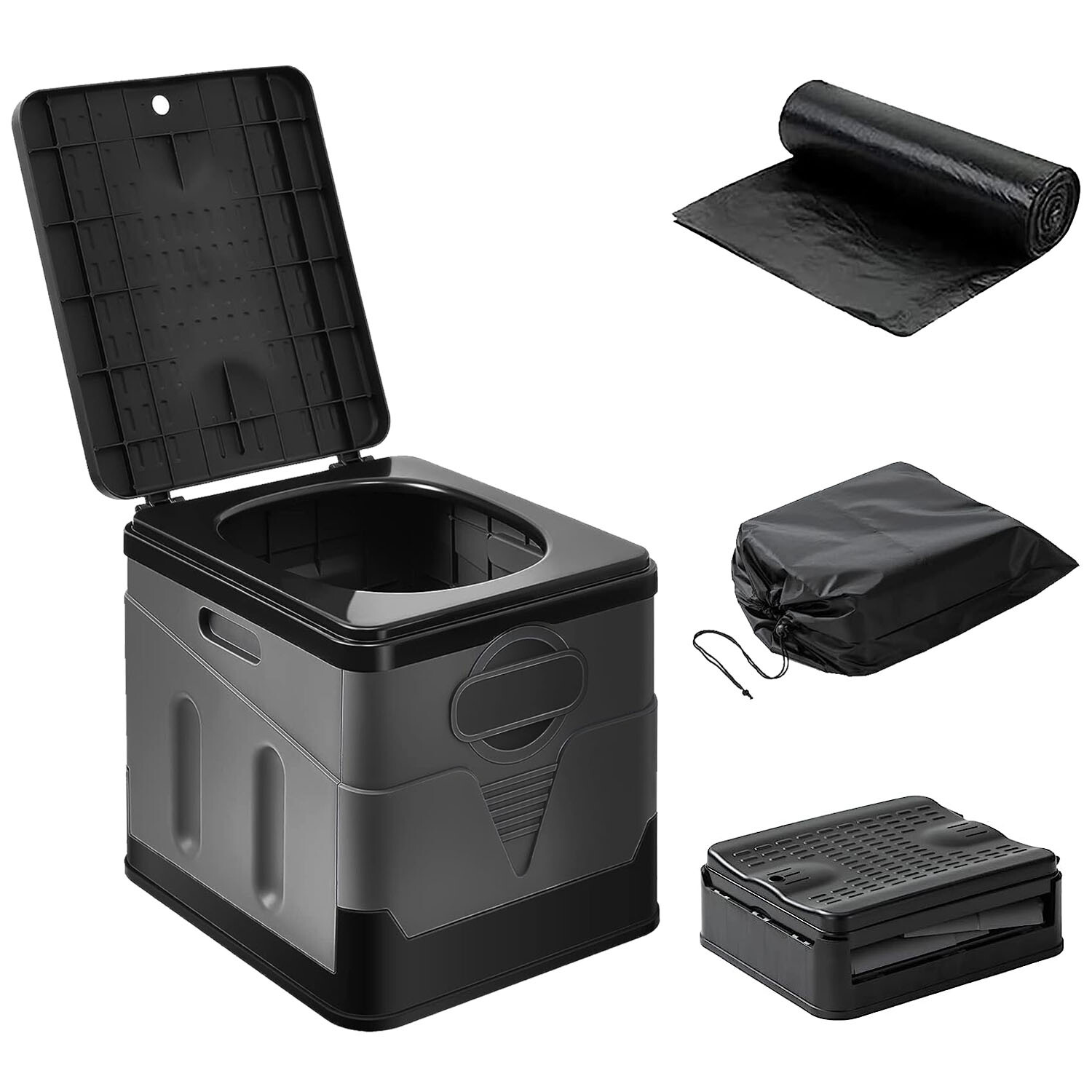 20L Portable Camping Toilet Foldable Outdoor Travel Potty with Lid Durable Bags
