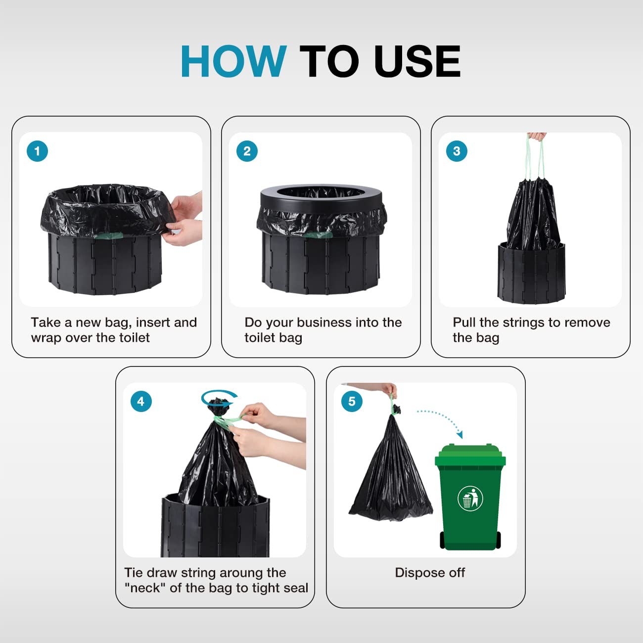 Portable Toilet Bags, 40 Count, 8 Gallon Capacity, Drawstring Design, No-Leak…