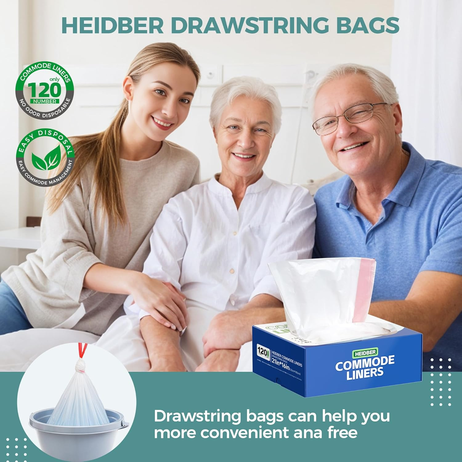 Bedside Commode Liners Disposable 120 Pack Commode Bags for Portable Toilet Chai