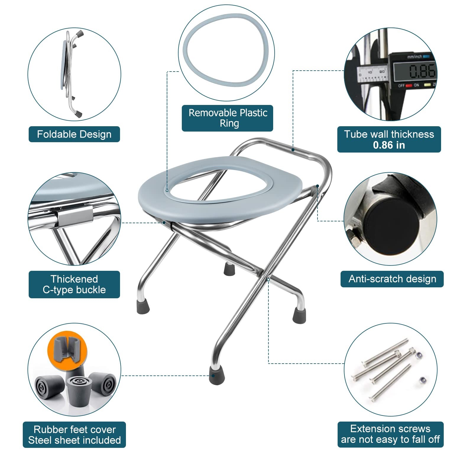 Portable Toilet for Camping, 400LBS Stainless Steel Foldable Camp Travel Toil…
