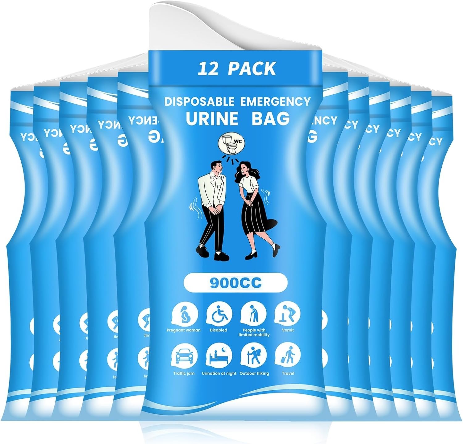 12/24 Pcs Disposable Urine Bags, 3rd Generation 900ML Emergency Portable Pee Bag