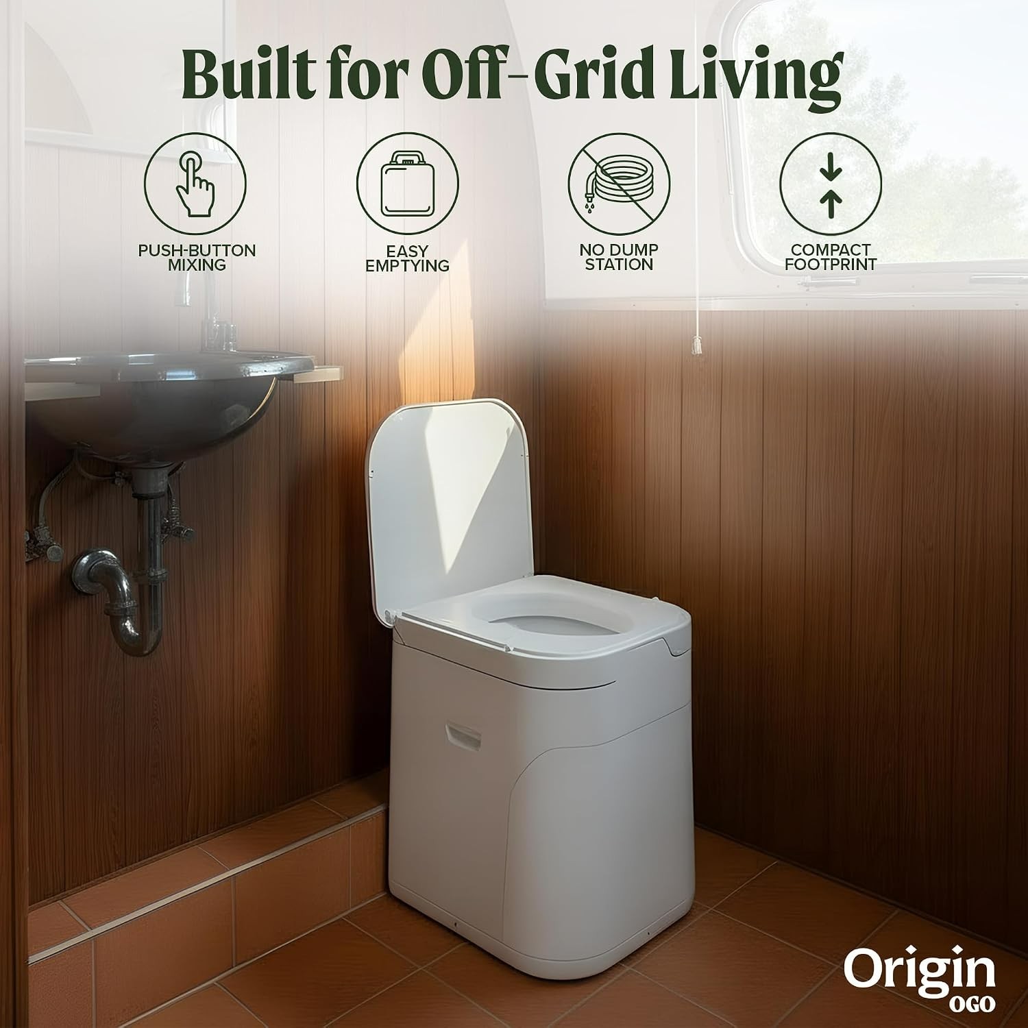 Origin 12V Electric Composting Toilet – Compact, Odorless, Off-Grid Solution