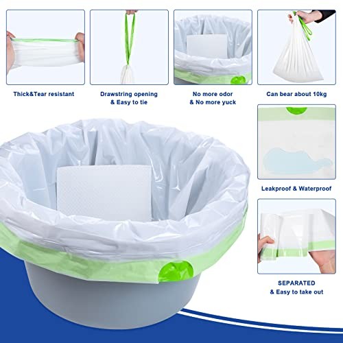 Kovevo 60 Pack Commode Liners with Absorbent Pads, 60 Bedside Commode Liners