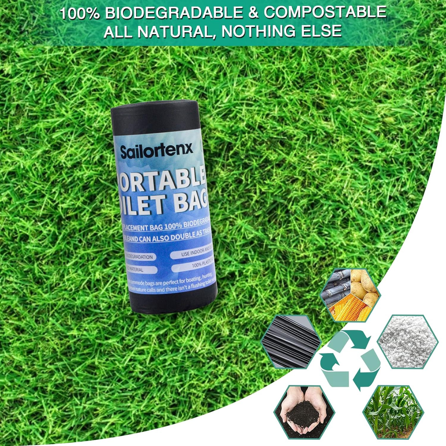 80/60/20 Portable Camping Toilet Bags 100% Compostable 8 Gallon Use with 5 Gallo