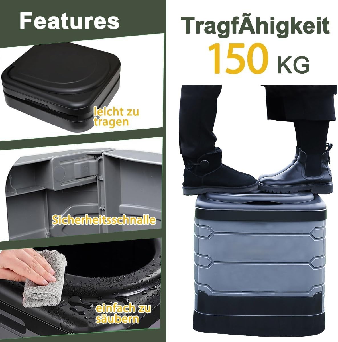 Foldable Camping Toilet XXL, Mobile Camping Toilets 40cm High with 20pc Rubbish…