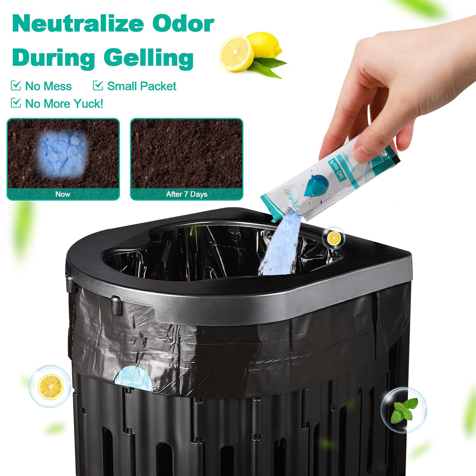 60 Portable Toilet Bags with Poo Gel Set, 8 Gallon Camping Toilet Bags with