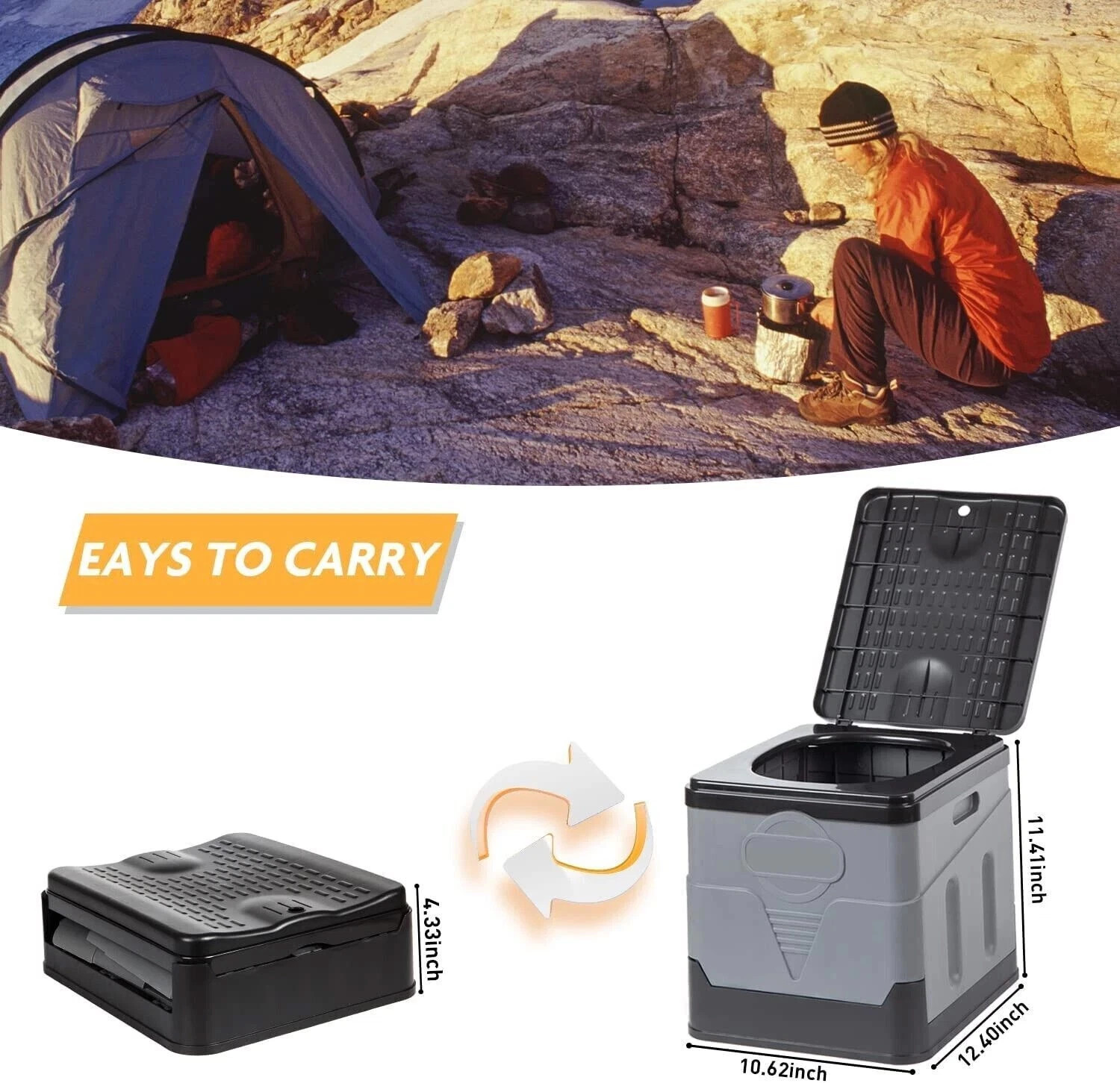 Portable Toilet Kit, Fold Camping Toilet with Pop-Up Privacy Tent Changing Rooms