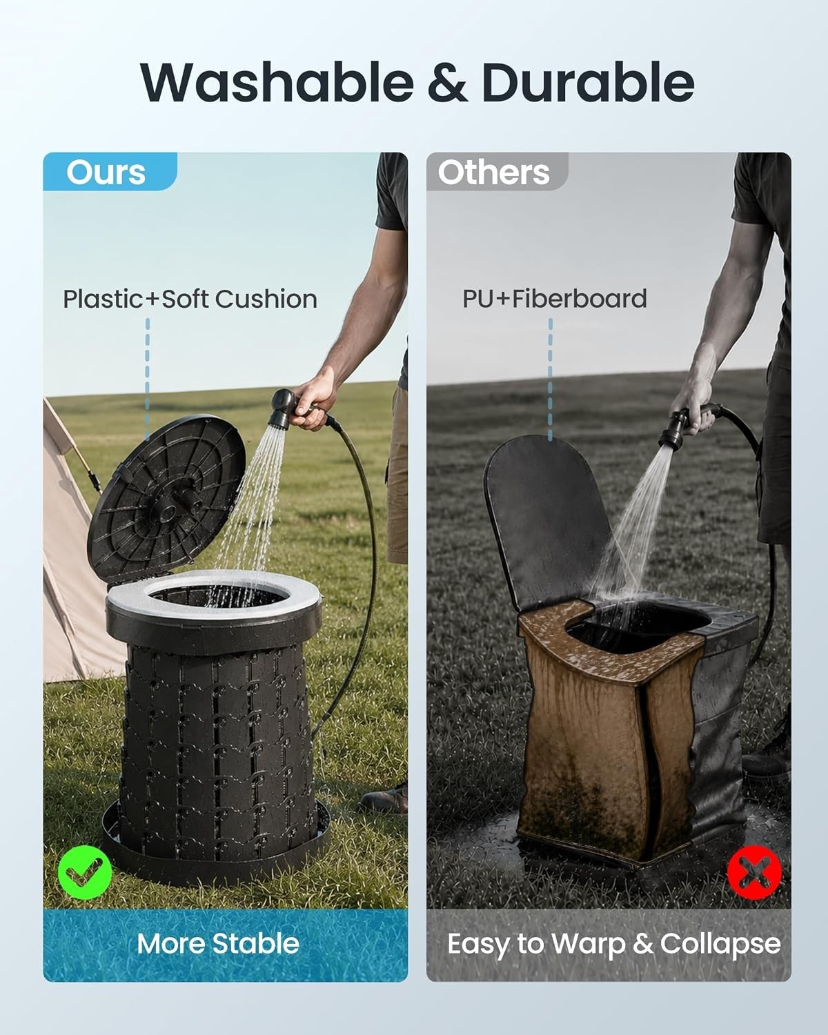 Comfortable Foldable Camping Toilet – Charcoal Black with User-Friendly Features
