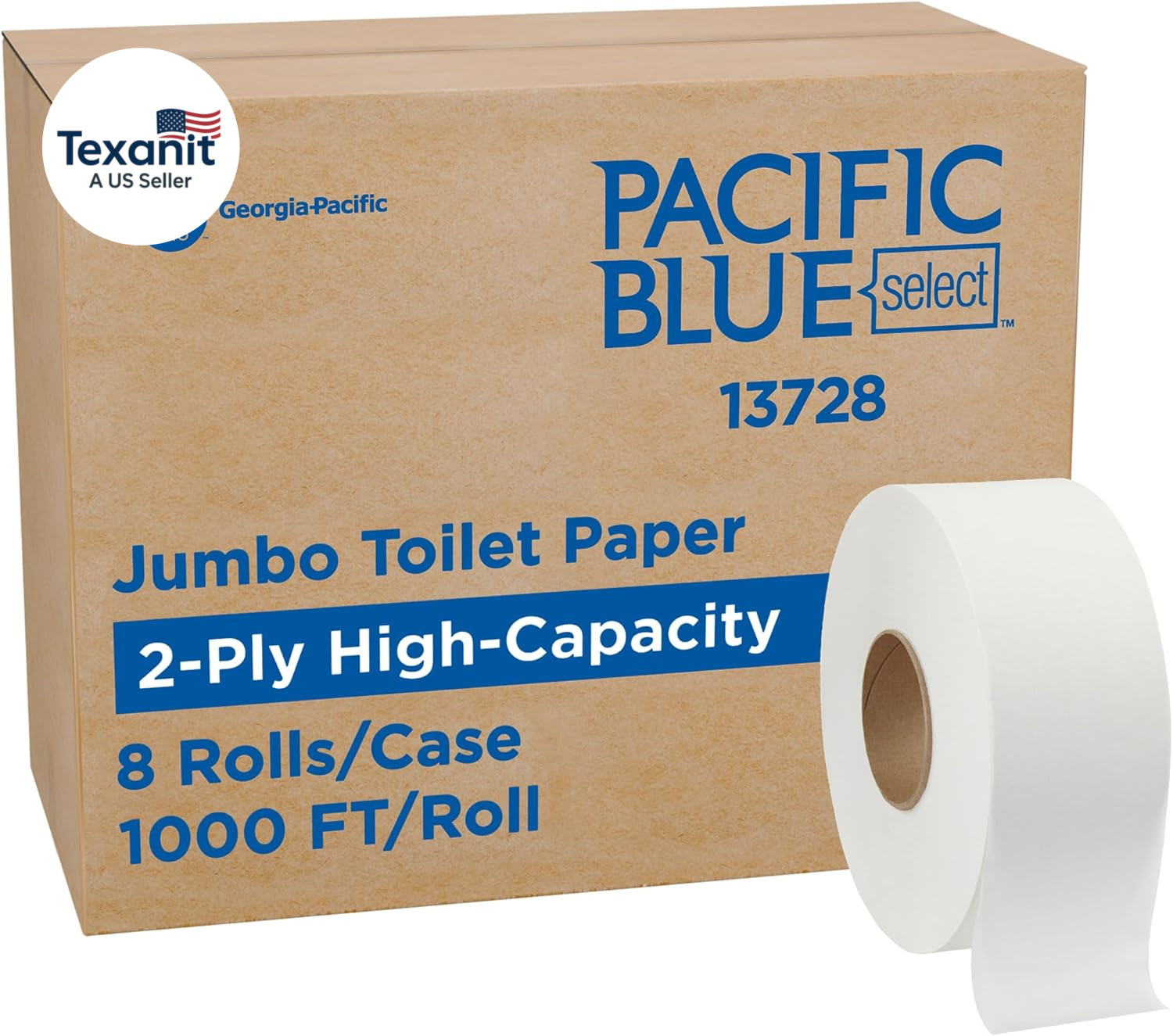 Pacific Blue Select by PRO Jumbo Jr 2-Ply High-Capacity Toilet Paper, White, 10