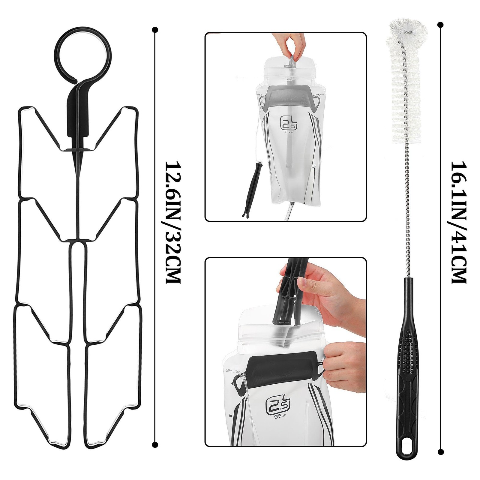 8 Pcs Reservoirs Backpack Hydration Bladder Cleaning Kit(Black)
