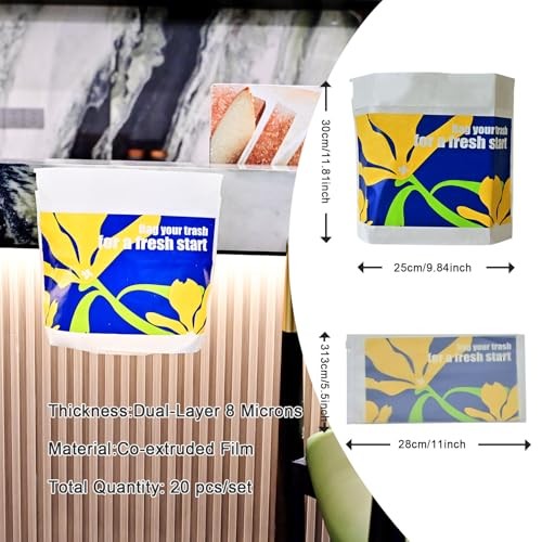 20PCS Car Trash Bags – Easy Stick-On & Stand Design – Disposable Portable Car