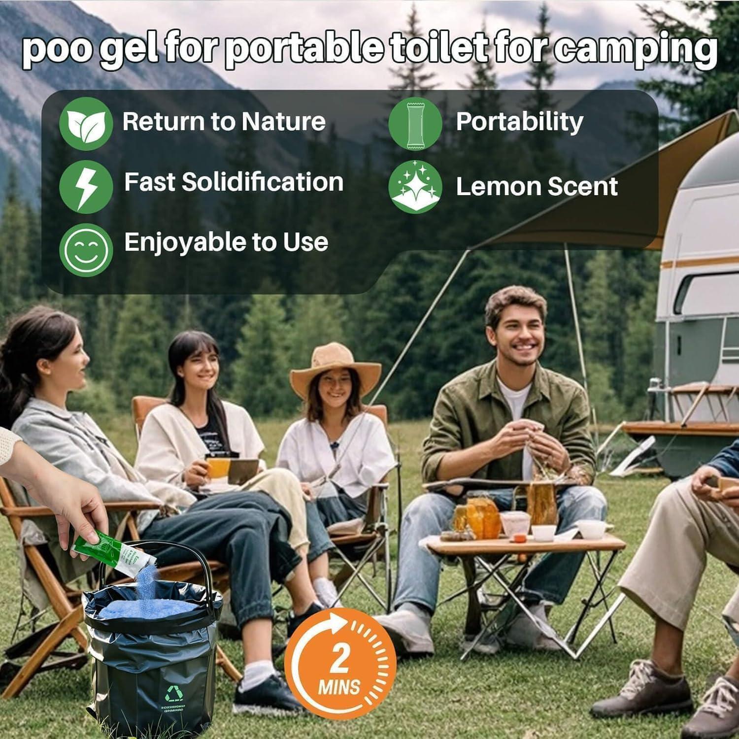 Poo Gel for Portable Toilet for Camping – 28 Packs Camping Toilet Bags Lemon Eco