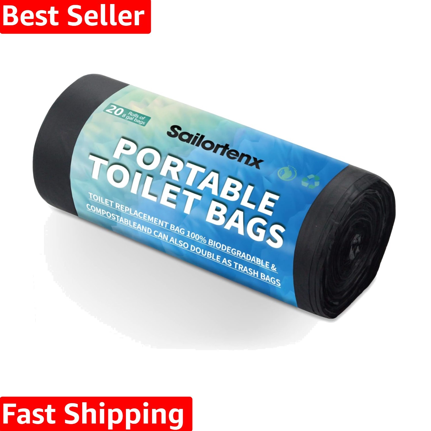 Biodegradable Toilet Bags for 5 Gallon Buckets – 20 Count Portable Solution