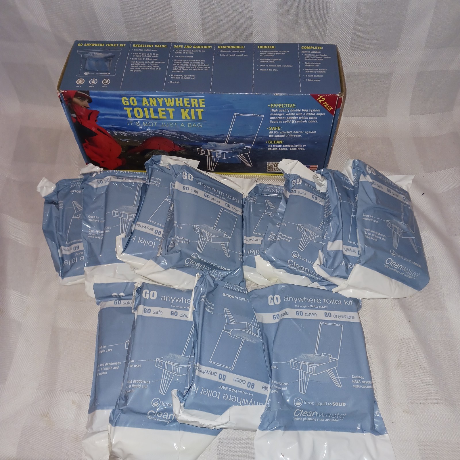 Cleanwaste GO Anywhere Toilet Kit 12 Pack Waste Bags Poo Powder