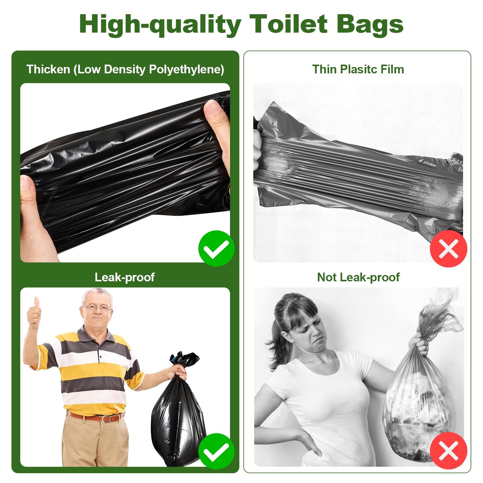 60 Portable Toilet Bags with Poo Gel Set, 8 Gallon Camping Toilet Bags with A…