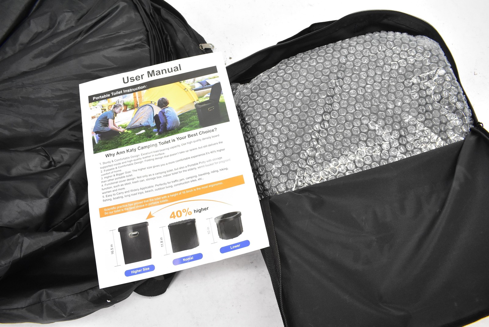 Ann Katy Portable Toilet Black Freestanding Tent Accessory with Black Carry Bag